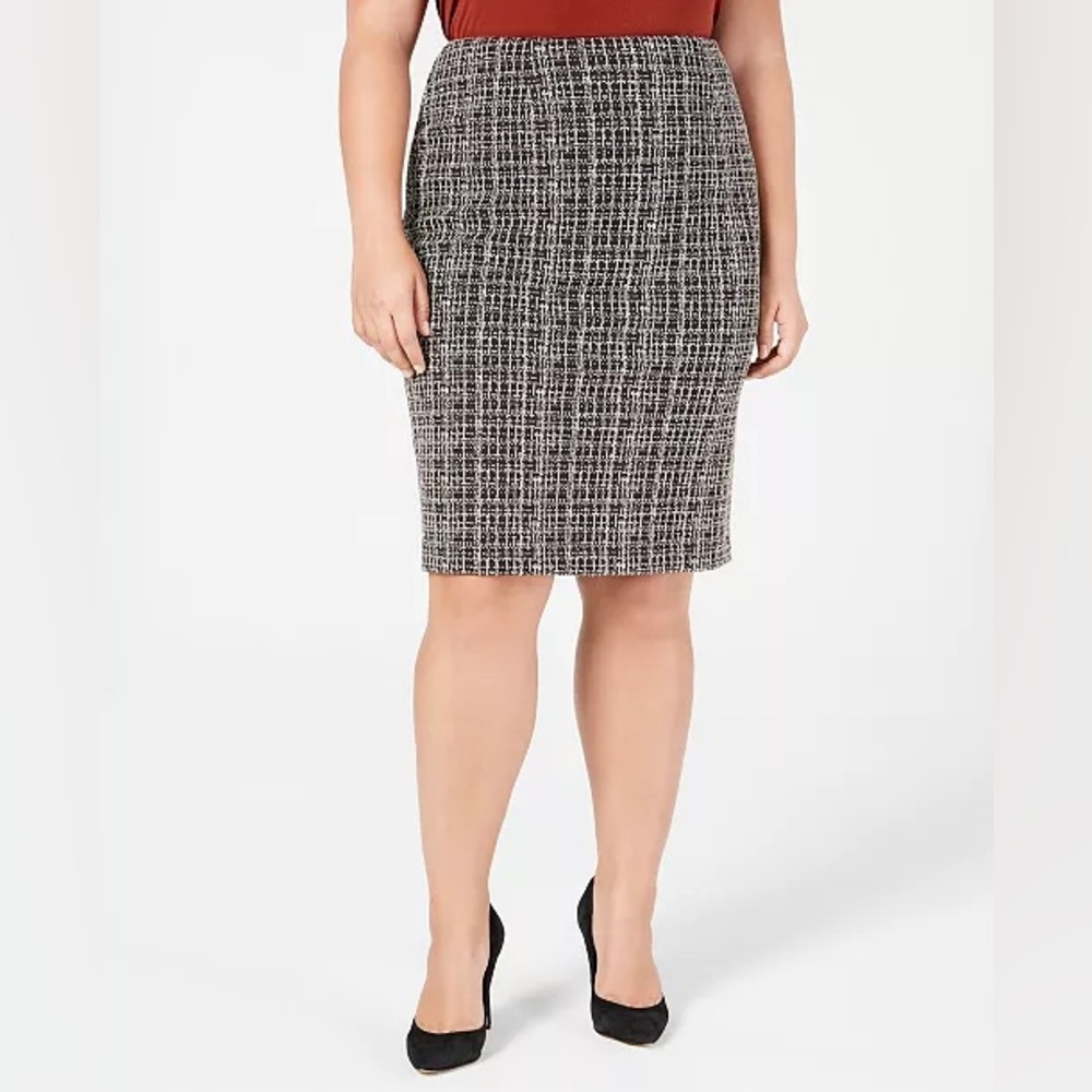 KASPER Classic Black and White Tweed alike pattern Skirt size XL